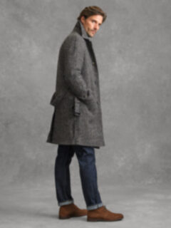 Crosby Grey Herringbone Wool Tweed Belted Coat by Proper Cloth