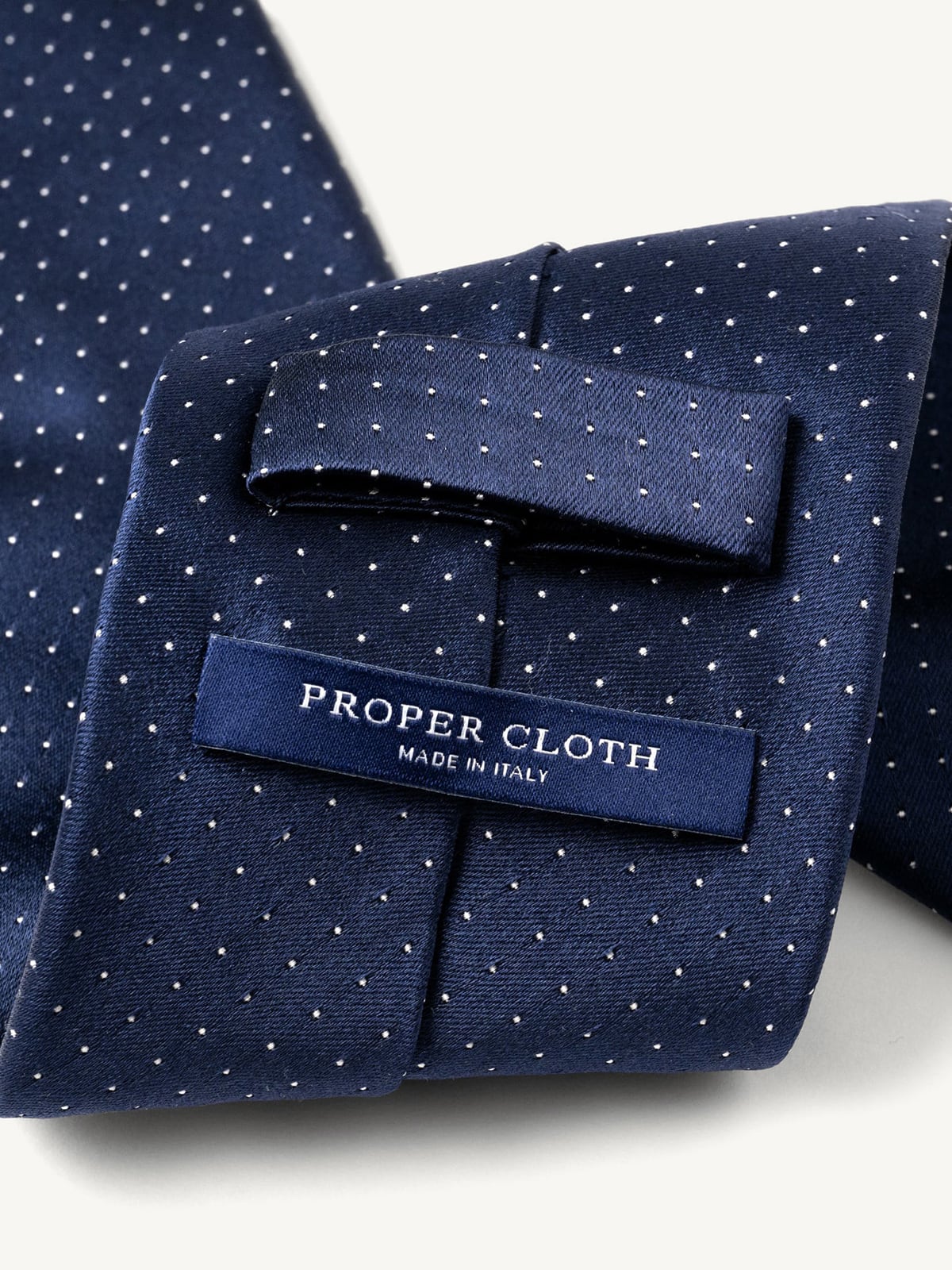 Navy and White Pindot Silk Tie | Proper Cloth