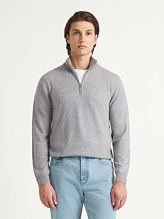 Light Grey Scottish Cashmere Half-Zip Sweater - Proper Cloth