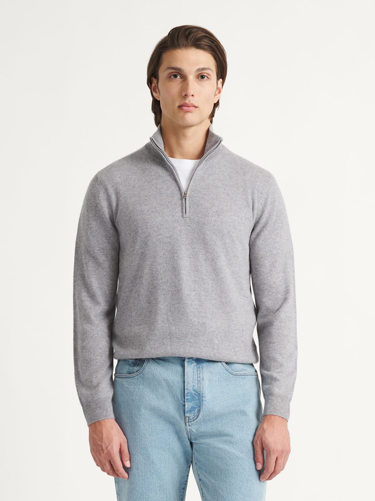 Light Grey Scottish Cashmere Half-Zip Sweater - Proper Cloth