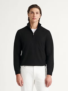 Black Scottish Cashmere Half-Zip Sweater | Proper Cloth