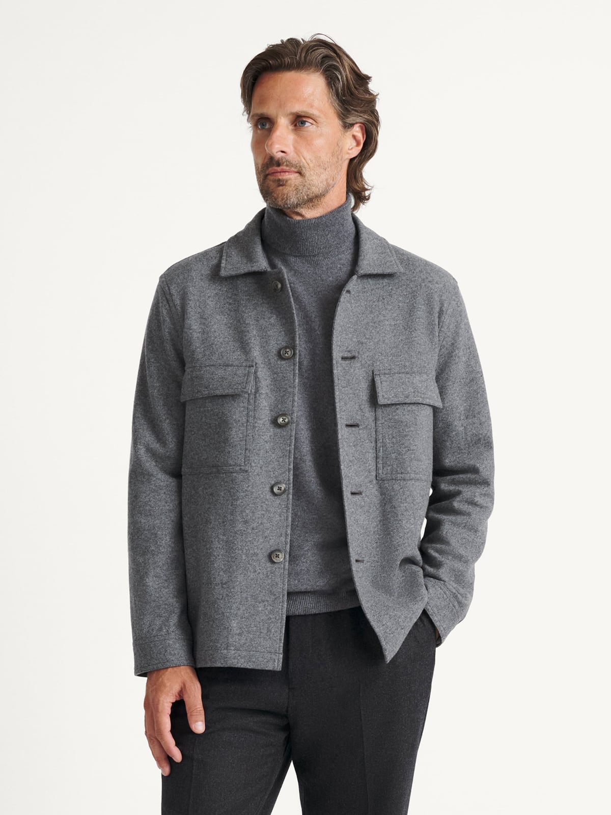 Grey Knit Merino Flannel Overshirt | Proper Cloth