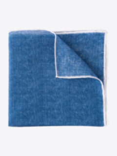 Ocean Blue and White Cotton Linen Pocket Square Product Thumbnail 1