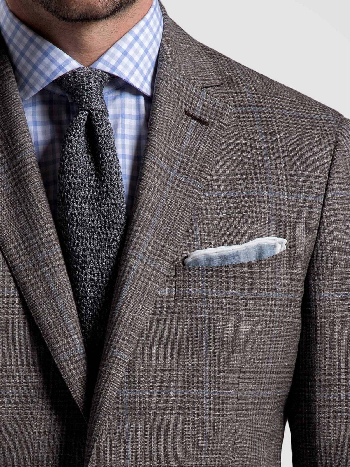 Grey and White Cotton Linen Pocket Square