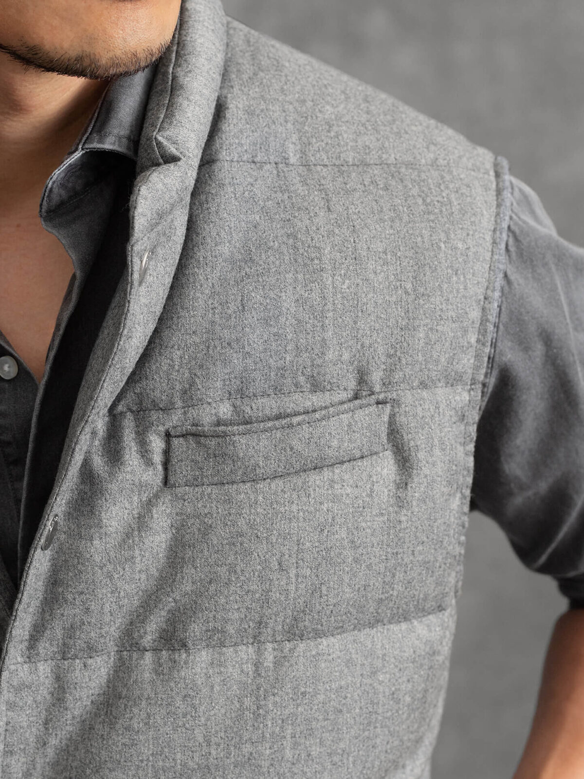 Cortina Light Grey Flannel Snap Vest