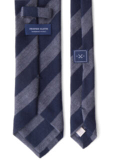 Navy and Grey Wool Striped Tie Product Thumbnail 4