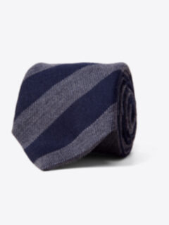 Navy and Grey Wool Striped Tie Product Thumbnail 1