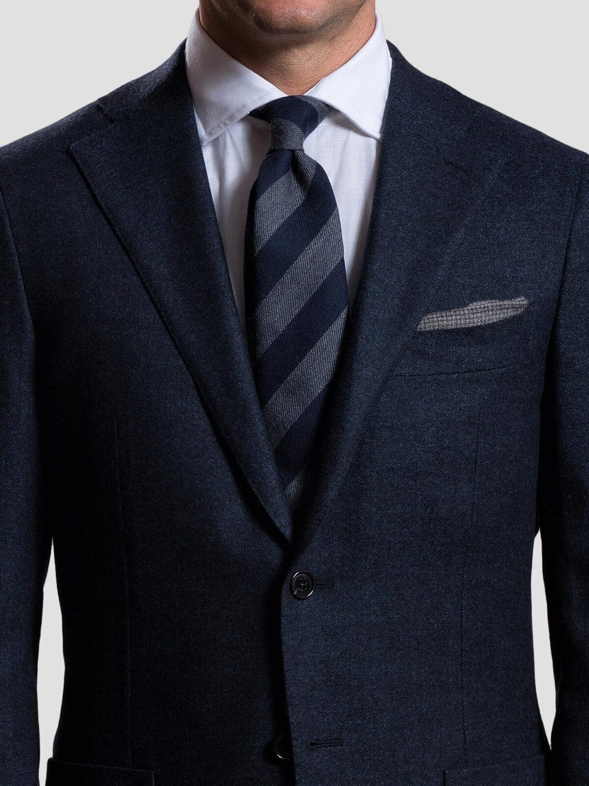 Navy and Grey Wool Striped Tie