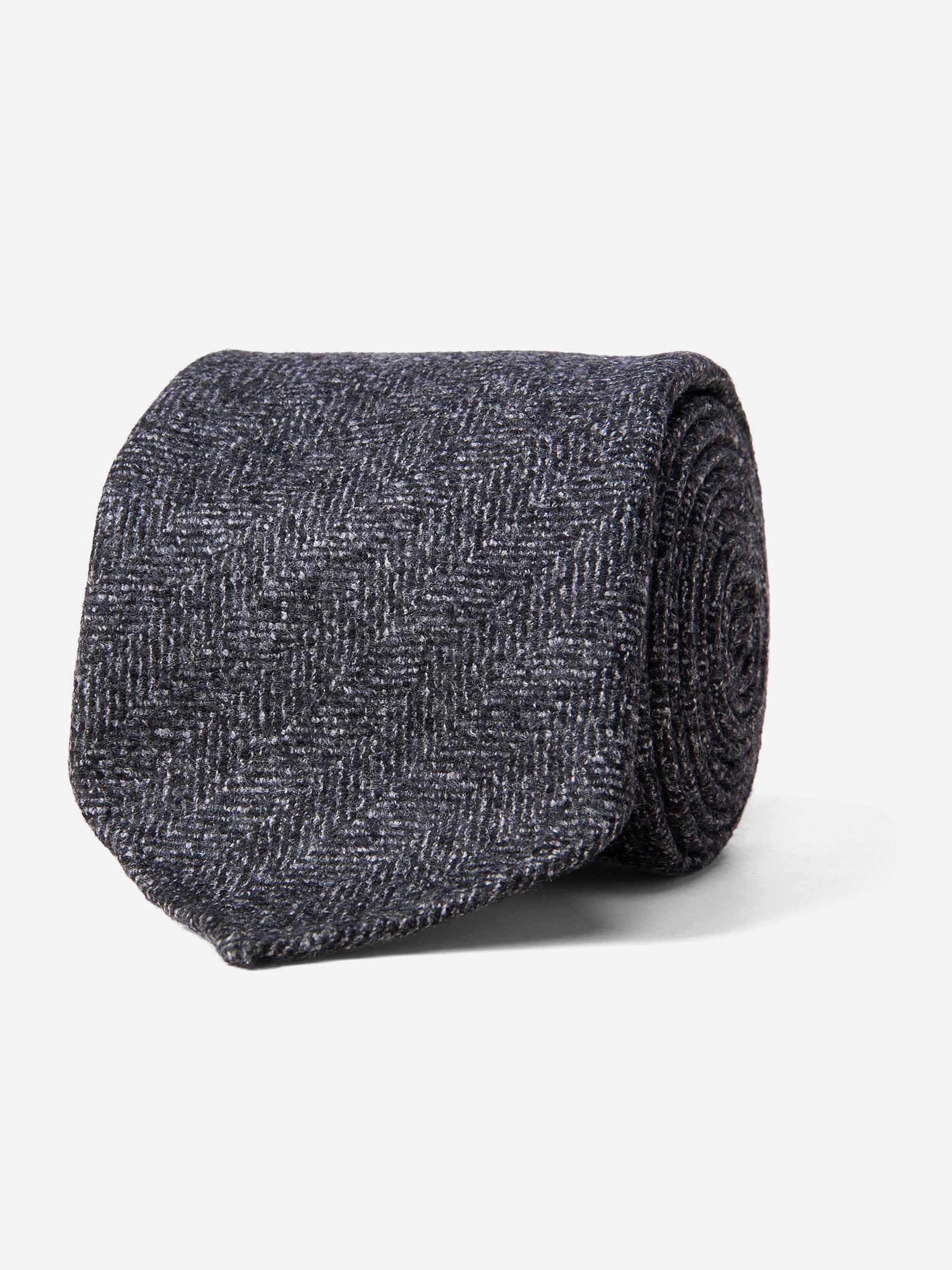 Zoom Image of Grey Wool Herringbone Untipped Tie