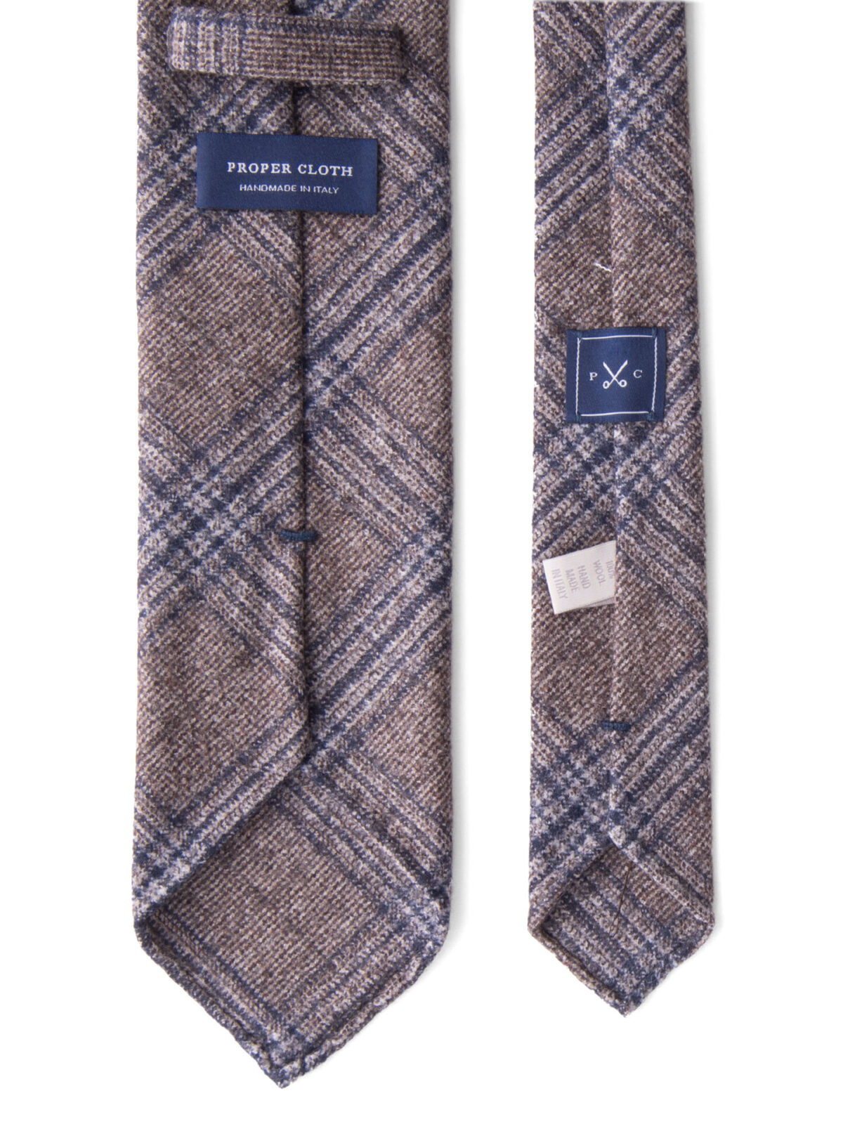 Beige and Navy Wool Plaid Tie