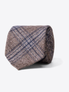 Beige and Navy Wool Plaid Tie Product Thumbnail 1