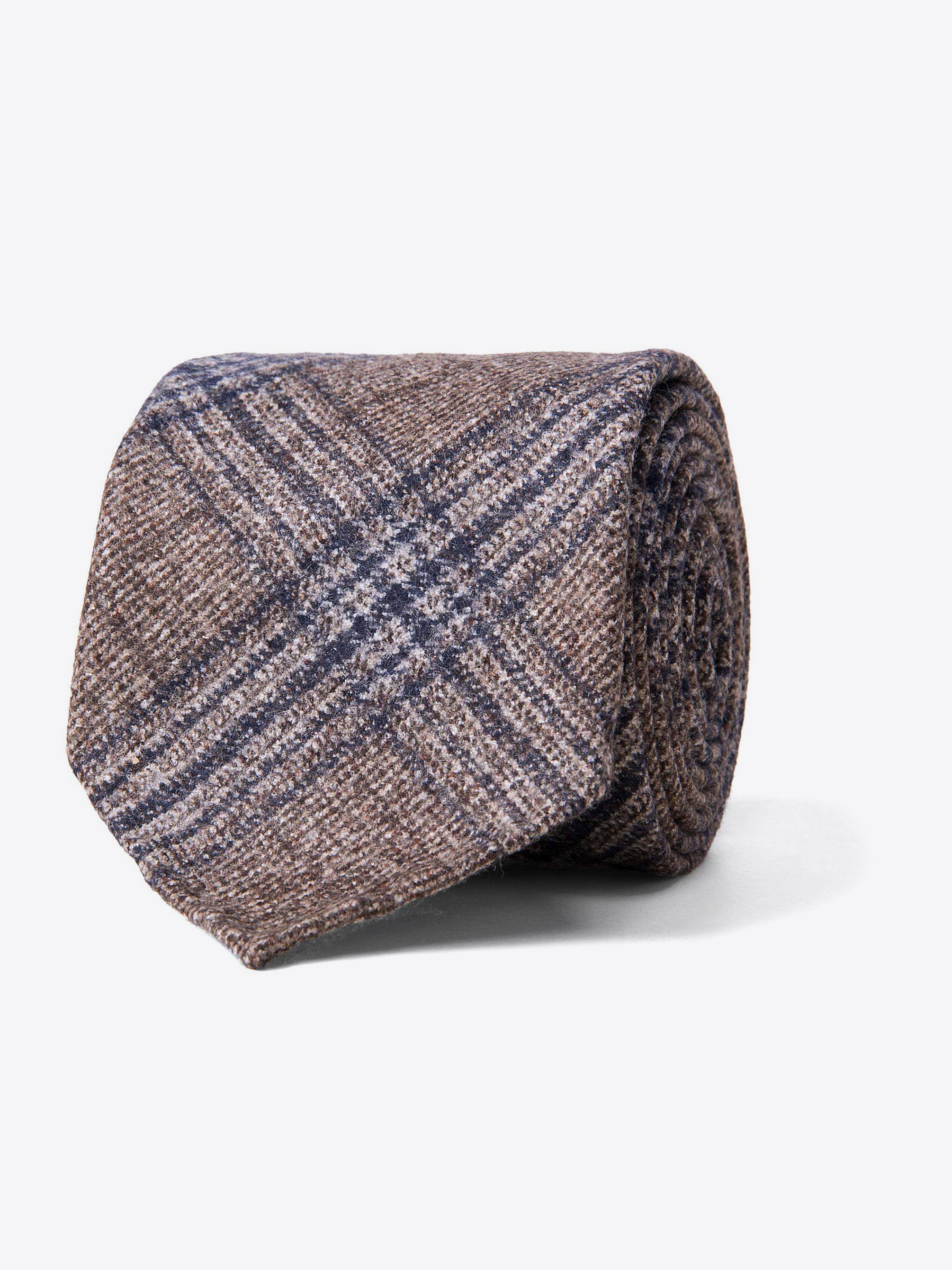 Zoom Image of Beige and Navy Wool Plaid Tie