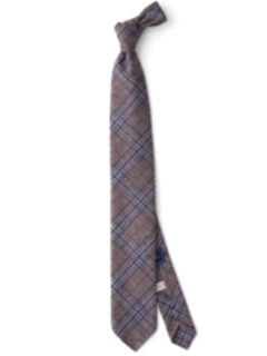 Beige and Navy Wool Plaid Tie Product Thumbnail 2