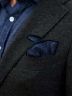 Navy Glen Plaid Wool Pocket Square Product Thumbnail 5