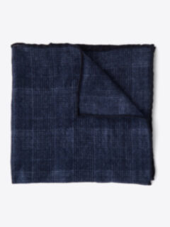 Navy Glen Plaid Wool Pocket Square Product Thumbnail 1