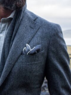 Grey Glen Plaid Wool Pocket Square Product Thumbnail 5