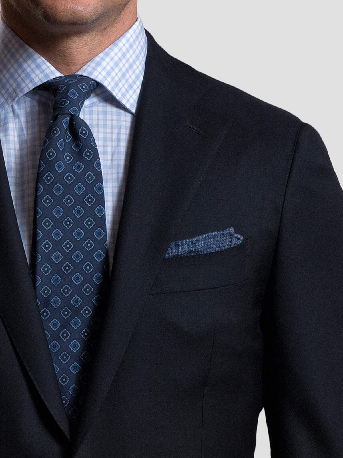 Ocean Cashmere Micro Check Pocket Square