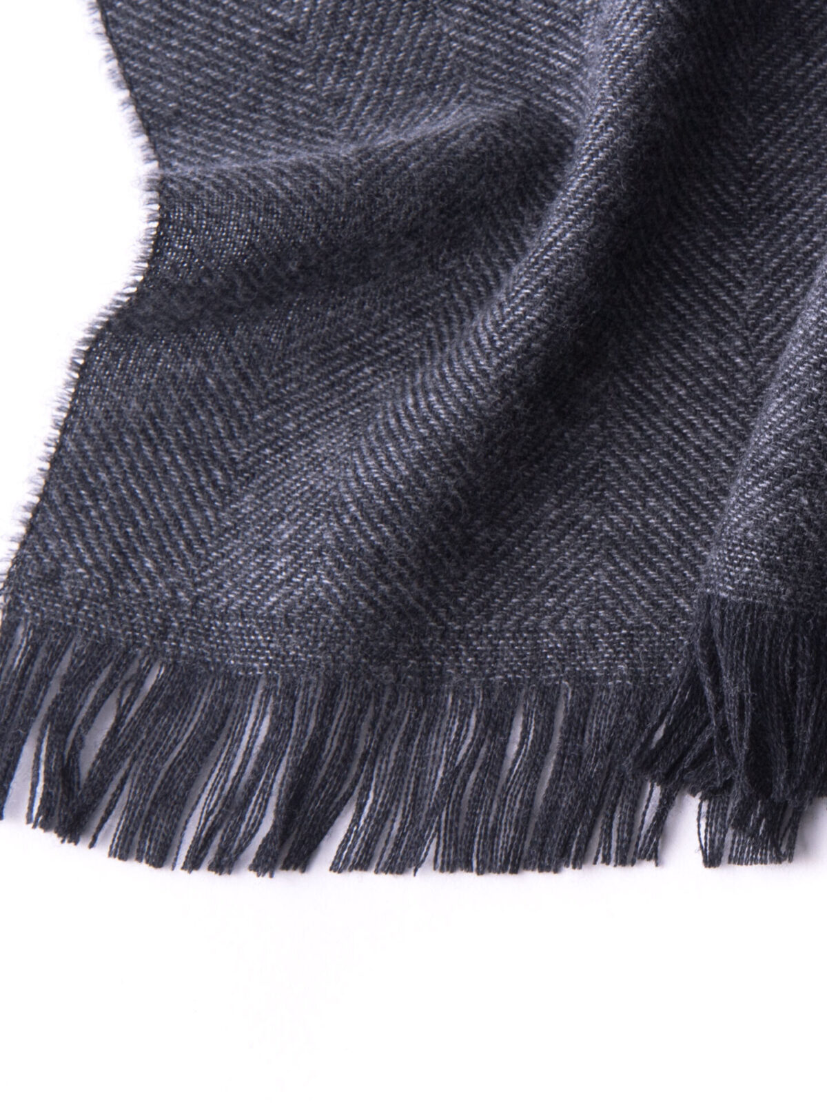Charcoal Herringbone Wool Cashmere Scarf