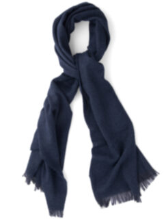 Navy Herringbone Wool Cashmere Scarf Product Thumbnail 5