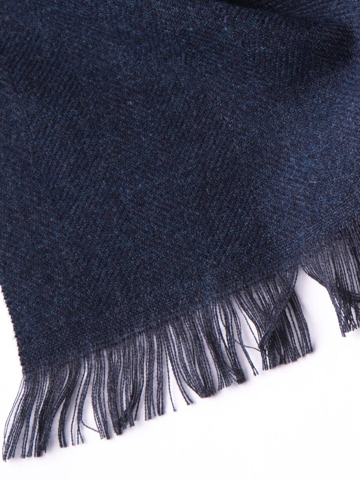 Navy Herringbone Wool Cashmere Scarf
