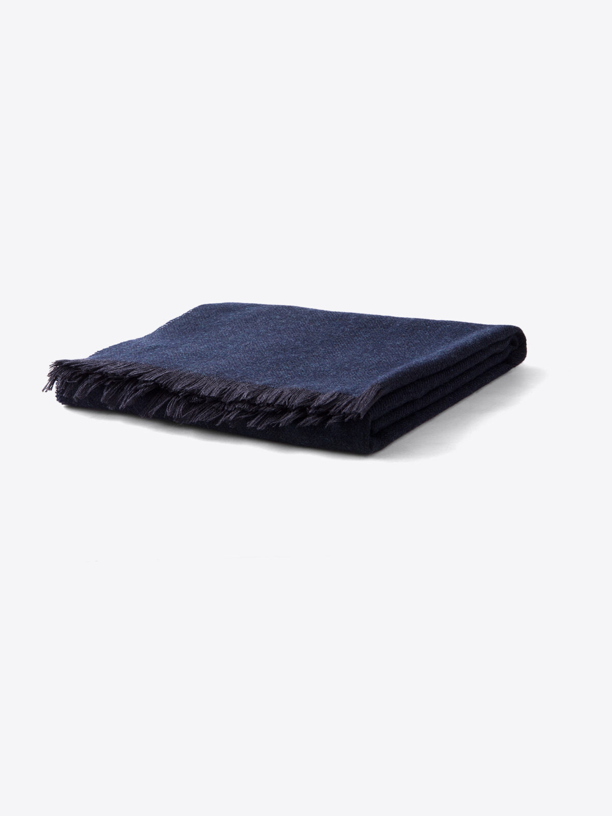 Navy Herringbone Wool Cashmere Scarf