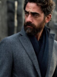 Navy Herringbone Wool Cashmere Scarf Product Thumbnail 6