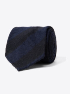 Navy Tonal Stripe Raw Silk Tie Product Thumbnail 1
