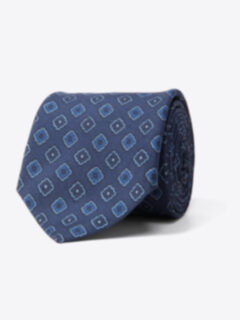 Slate Blue Foulard Print Silk Tie Product Thumbnail 1