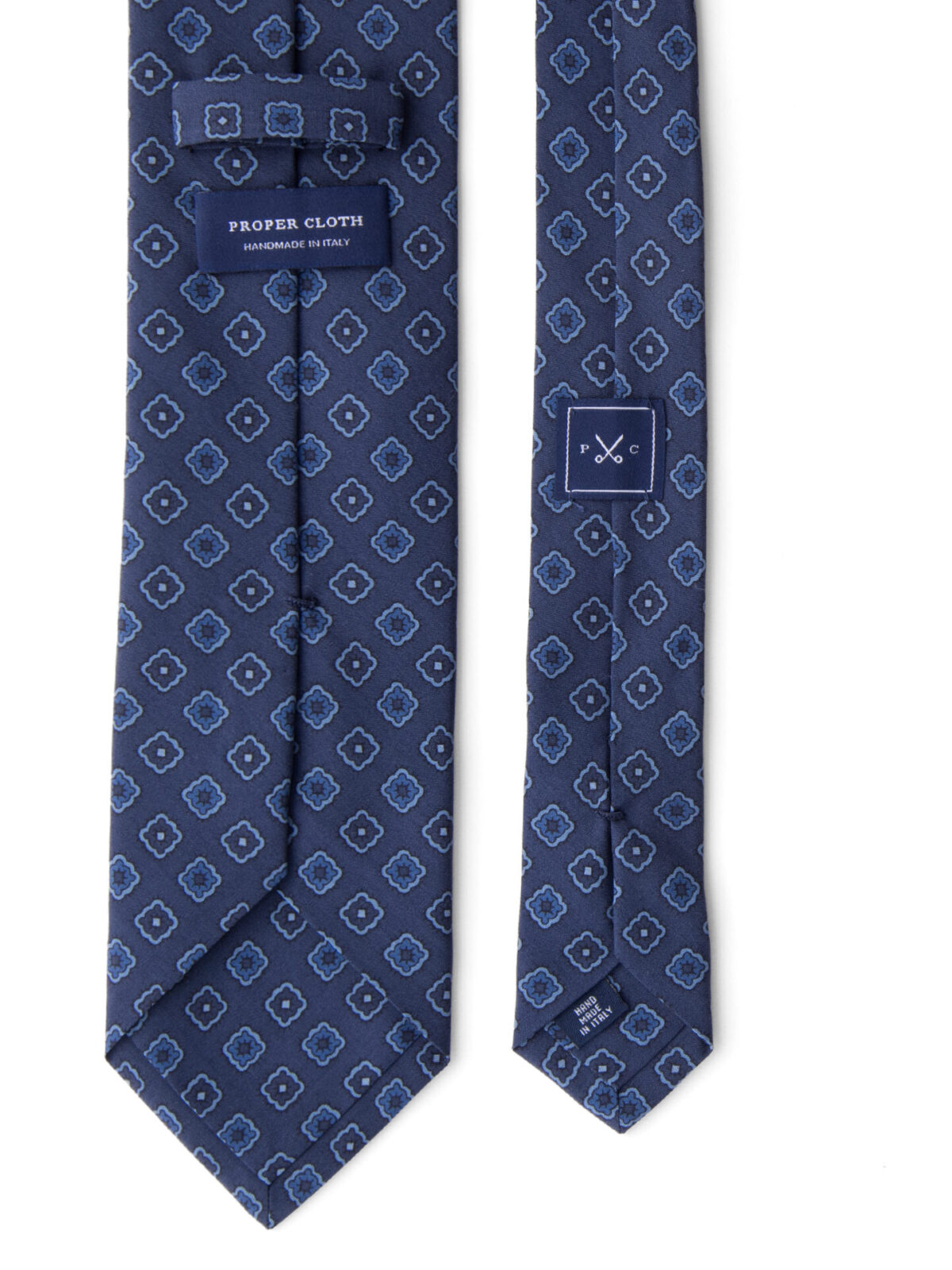 Slate Blue Foulard Print Silk Tie