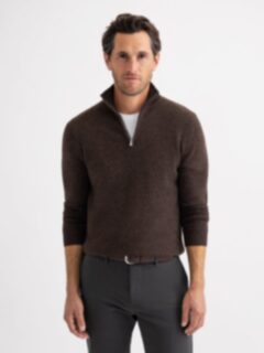Dark Brown Cashmere Half-Zip Sweater - Proper Cloth Dark Brown Cashmere Half-Zip Sweater - Proper Cloth