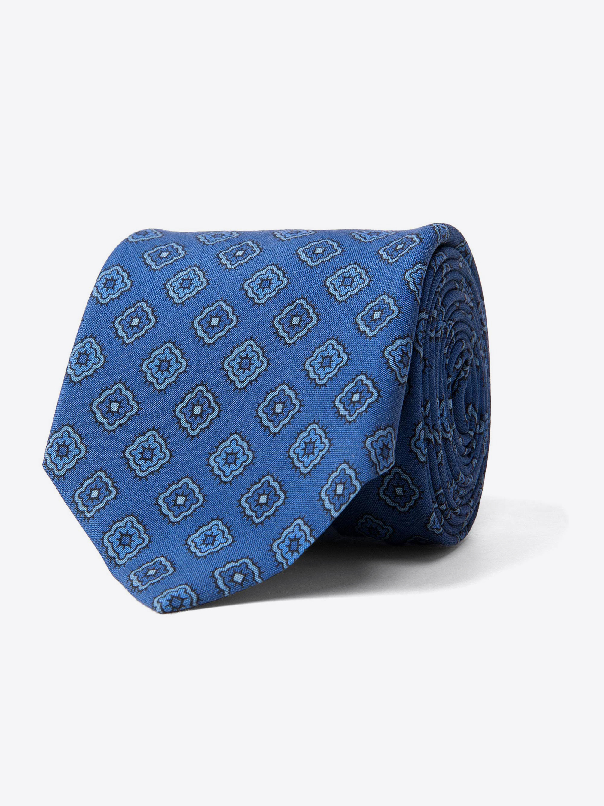 Zoom Image of Ocean Blue Foulard Print Silk Tie