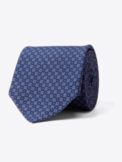 Blue and Lavender Small Foulard Print Tie Product Thumbnail 1