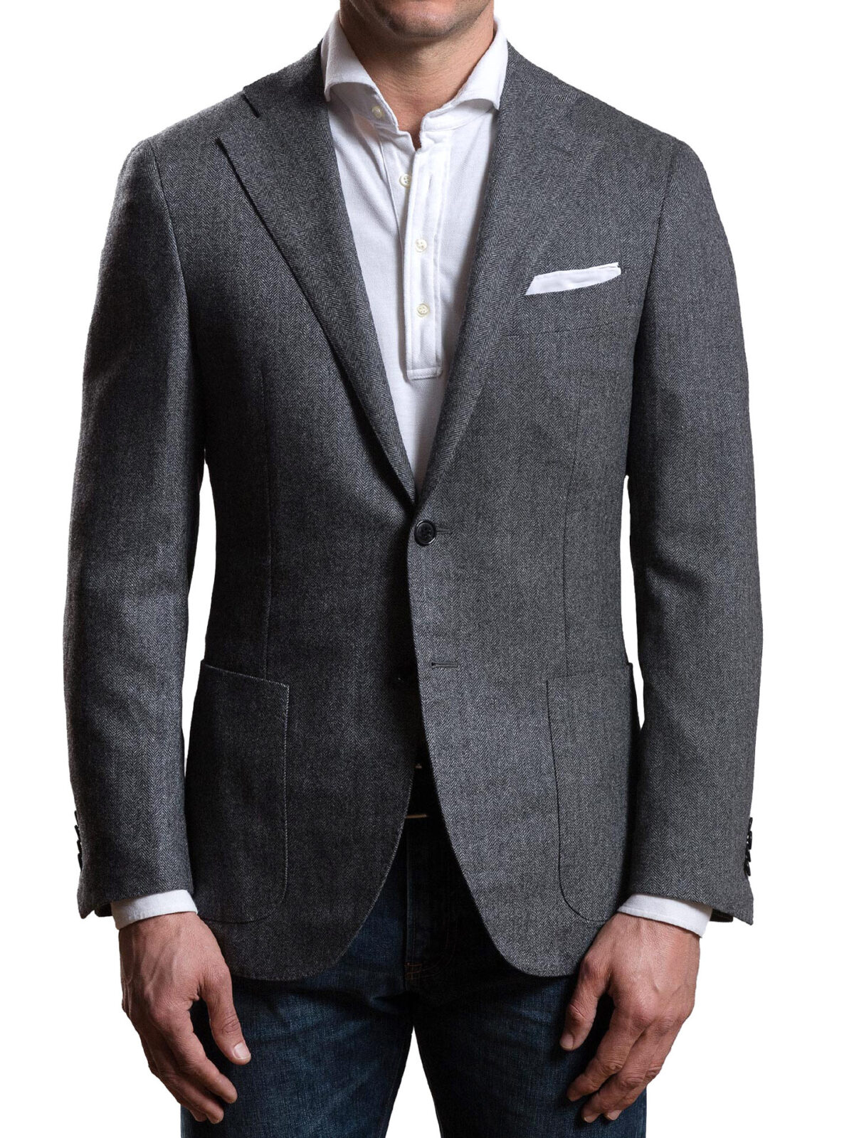 Grey Wool Cashmere Herringbone Hudson Jacket