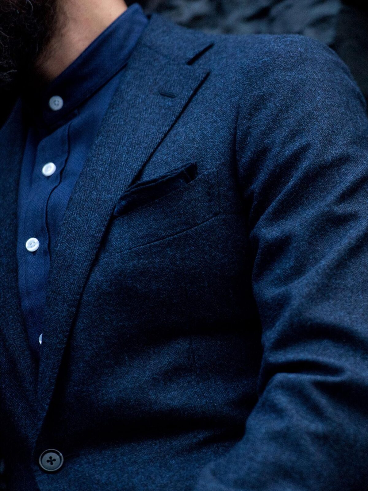 Navy Wool Cashmere Herringbone Hudson Jacket