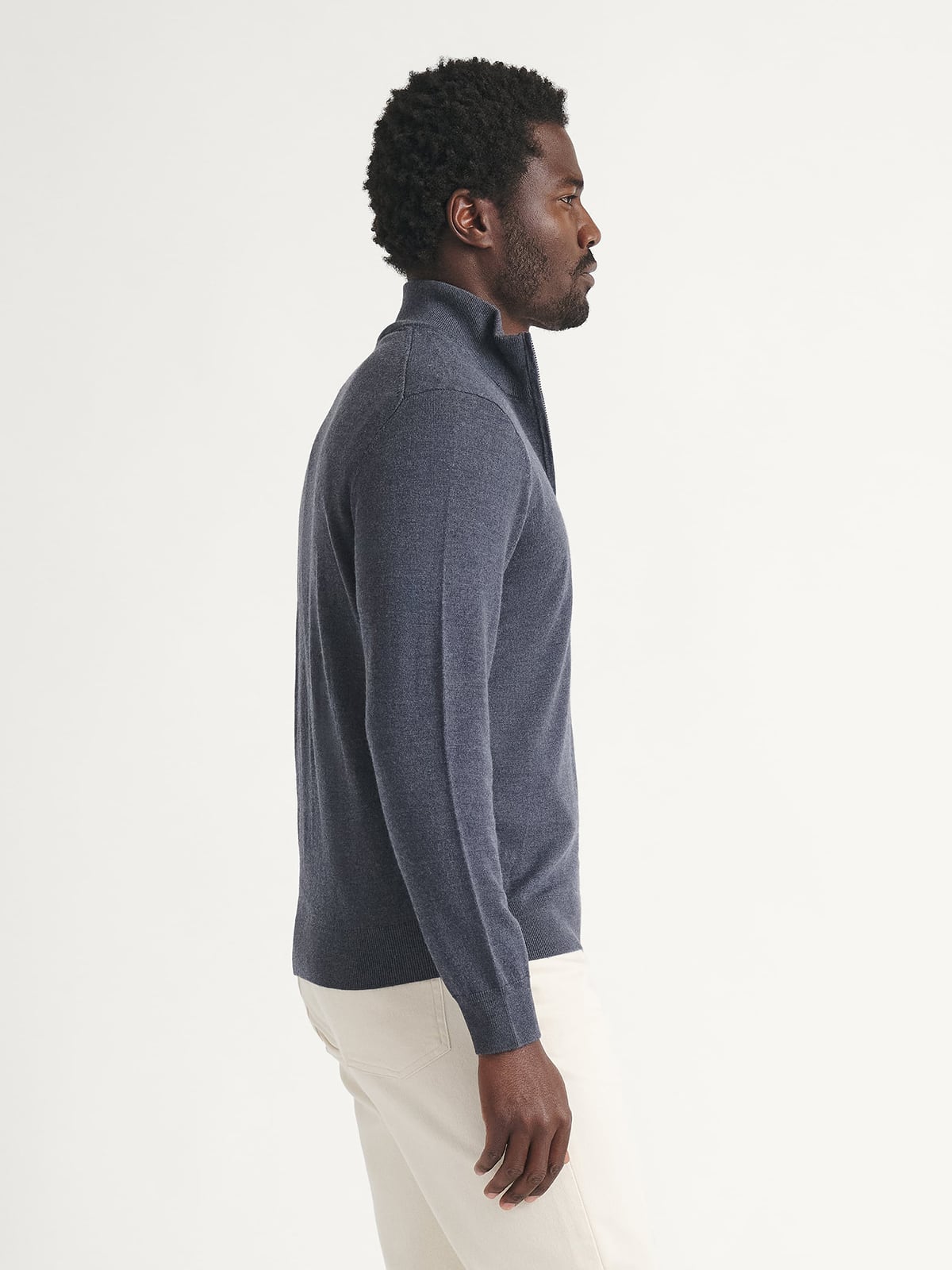 Dark Slate Merino and Silk Half-Zip Sweater | Proper Cloth