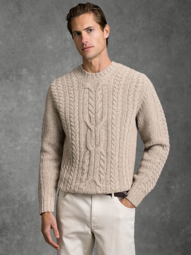 Short sleeve ribbed knit sweater - Beige marl