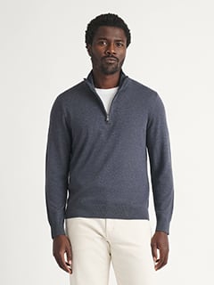 Dark Slate Merino and Silk Half-Zip Sweater | Proper Cloth