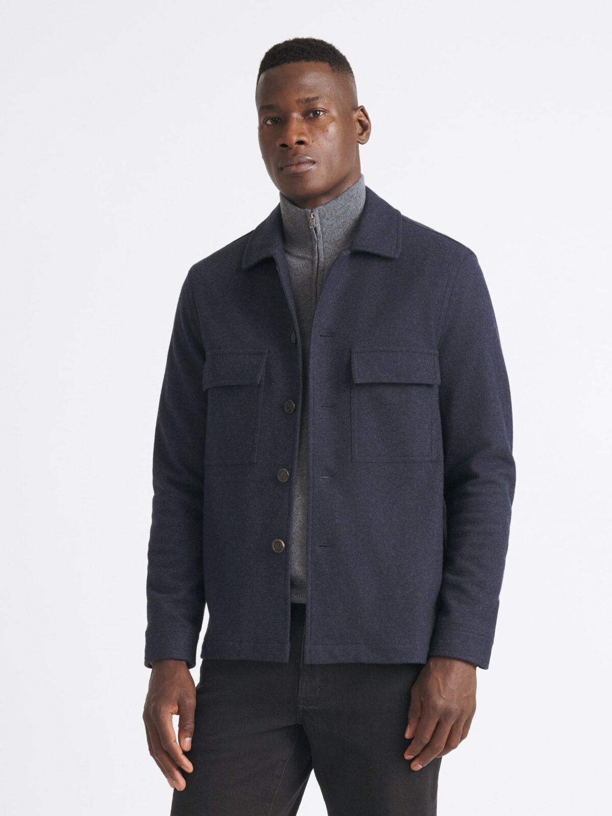 Navy Knit Merino Flannel Overshirt
