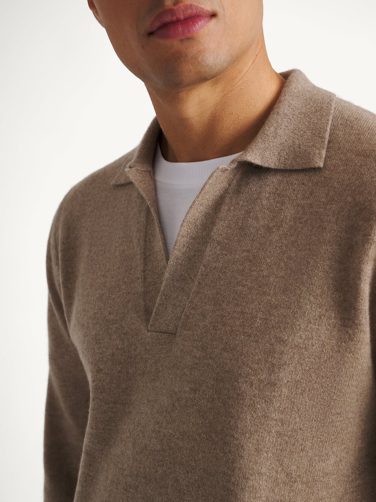 Taupe Scottish Cashmere Long Sleeve Knit Polo - Proper Cloth