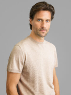 Beige Cotton and Silk Knit T-Shirt Product Thumbnail 5