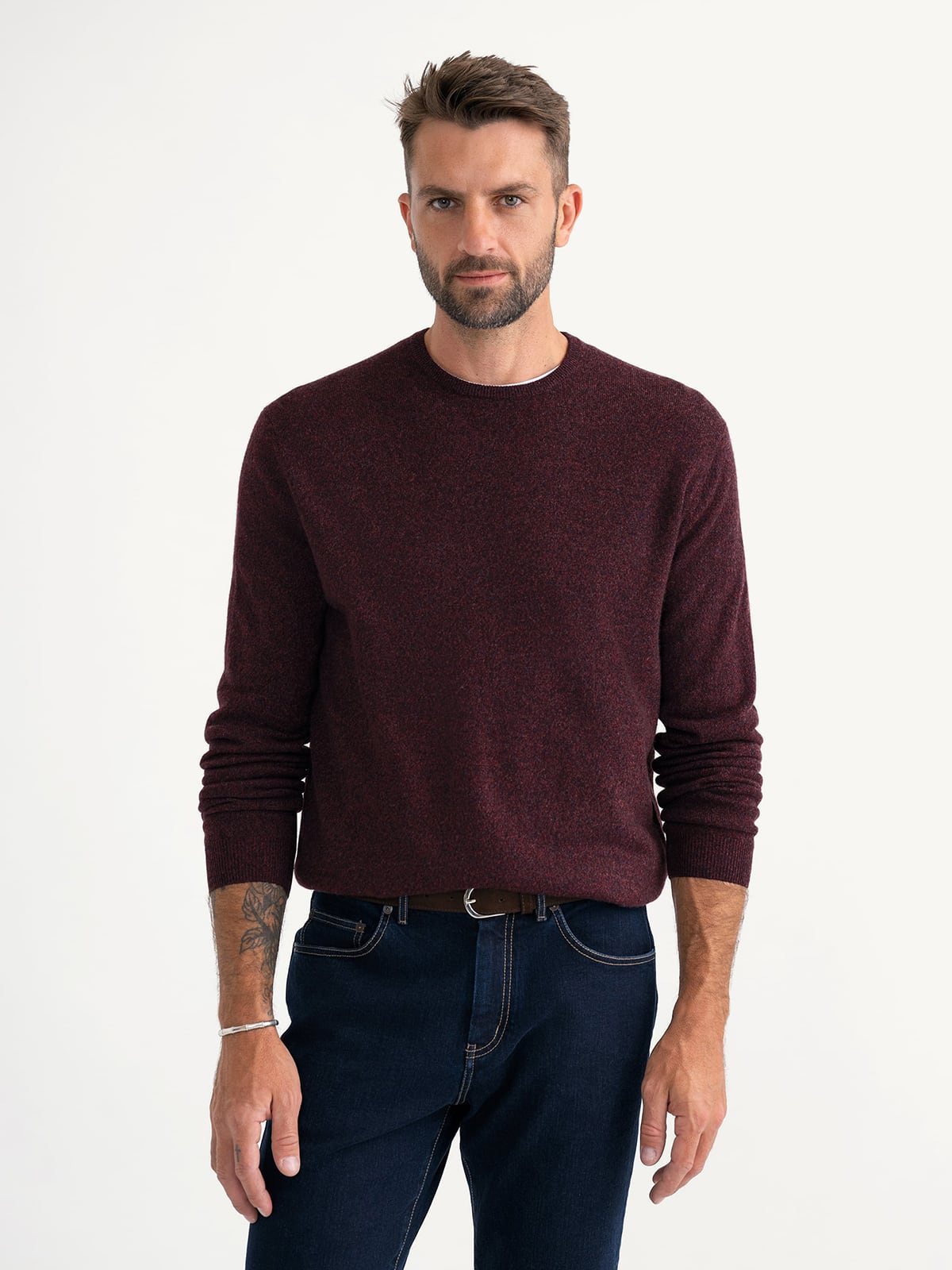 Bordeaux Scottish Cashmere Crewneck Sweater | Proper Cloth