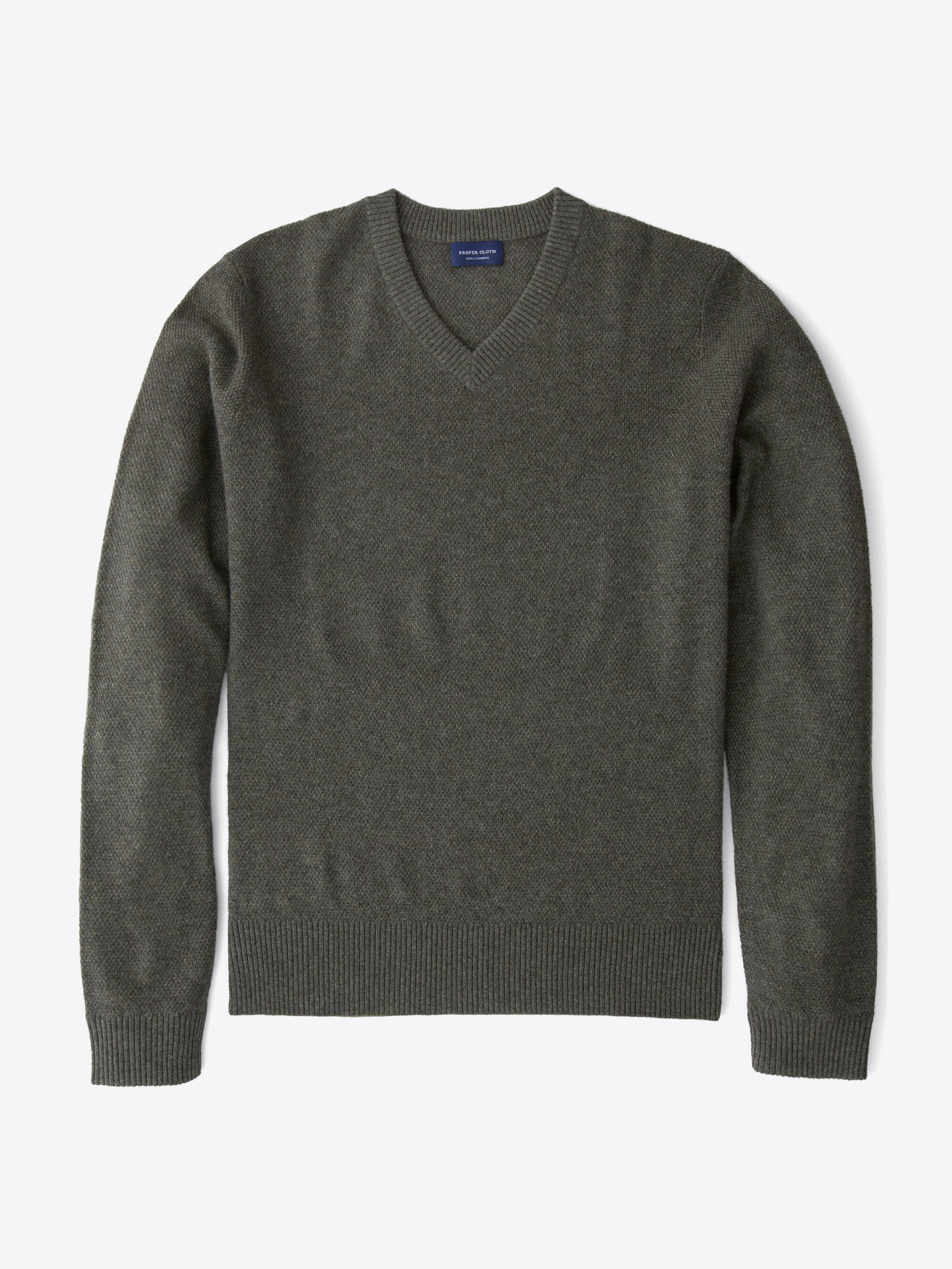 Zoom Image of Pine Cobble Stitch Cashmere V-Neck Sweater