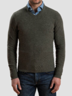 Pine Cobble Stitch Cashmere V-Neck Sweater Product Thumbnail 5