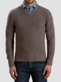 Mocha Cobble Stitch Cashmere V-Neck Sweater Product Thumbnail 5