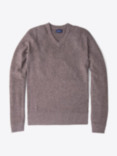 Mocha Cobble Stitch Cashmere V-Neck Sweater Product Thumbnail 1