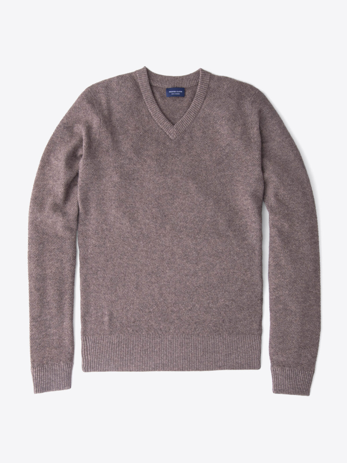 Mocha Cobble Stitch Cashmere V-Neck Sweater