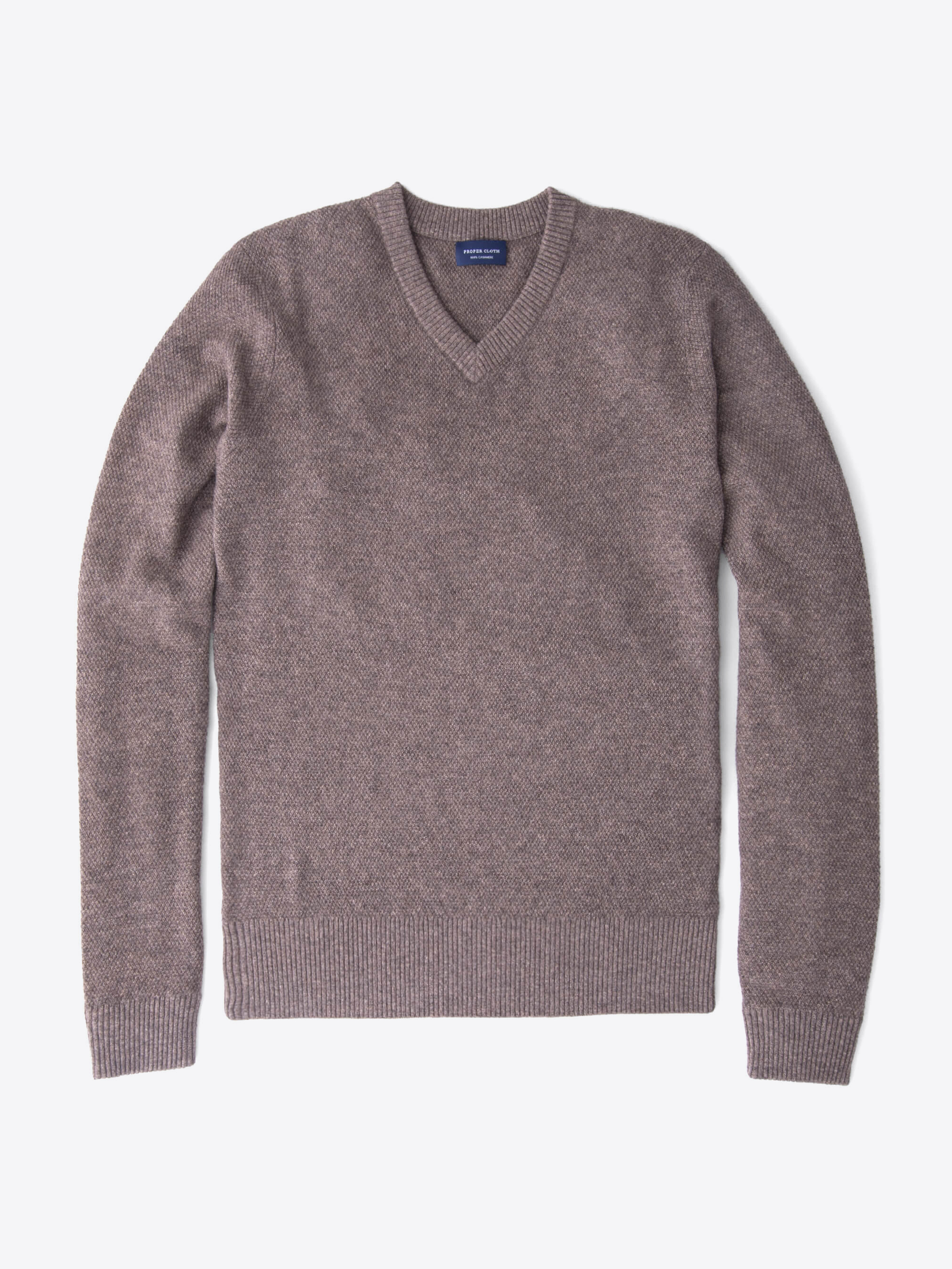 Zoom Image of Mocha Cobble Stitch Cashmere V-Neck Sweater