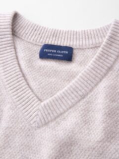 Wheat Cobble Stitch Cashmere V-Neck Sweater Product Thumbnail 2