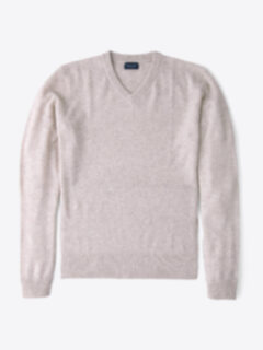Wheat Cobble Stitch Cashmere V-Neck Sweater Product Thumbnail 1