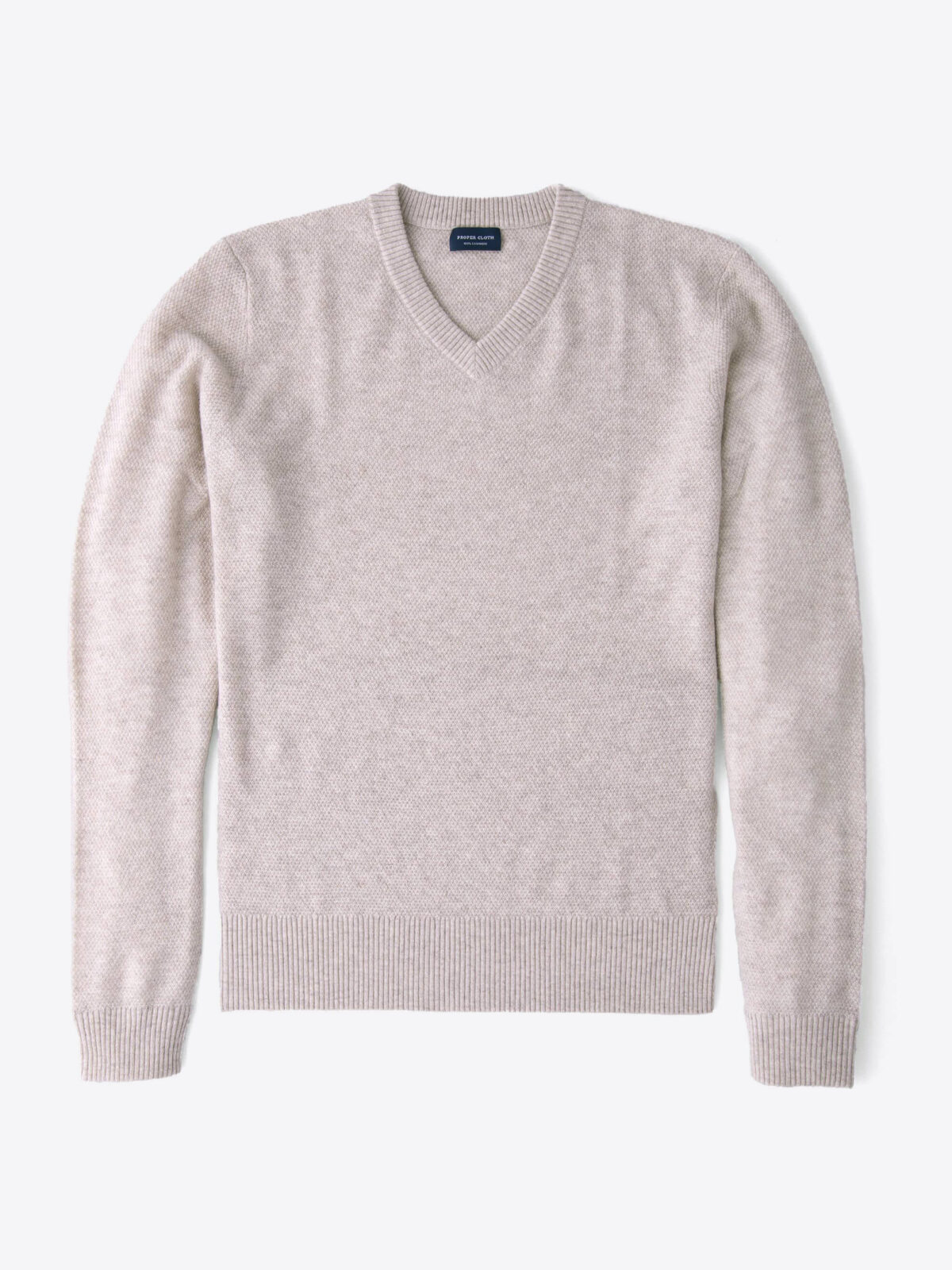 Wheat Cobble Stitch Cashmere V-Neck Sweater
